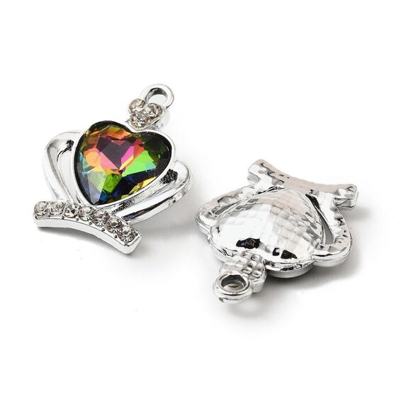 Jeweled Heart Rhinestone Crown Charm on Silver - Picture 11 of 12